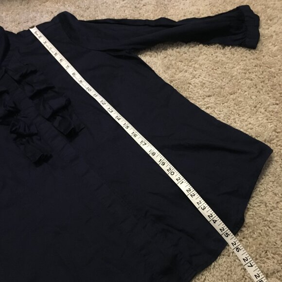 Dark Navy Blue 100% Cotton Ruffled Maestro 3/4 Sleeve Button Up Shirt - Picture 14 of 15